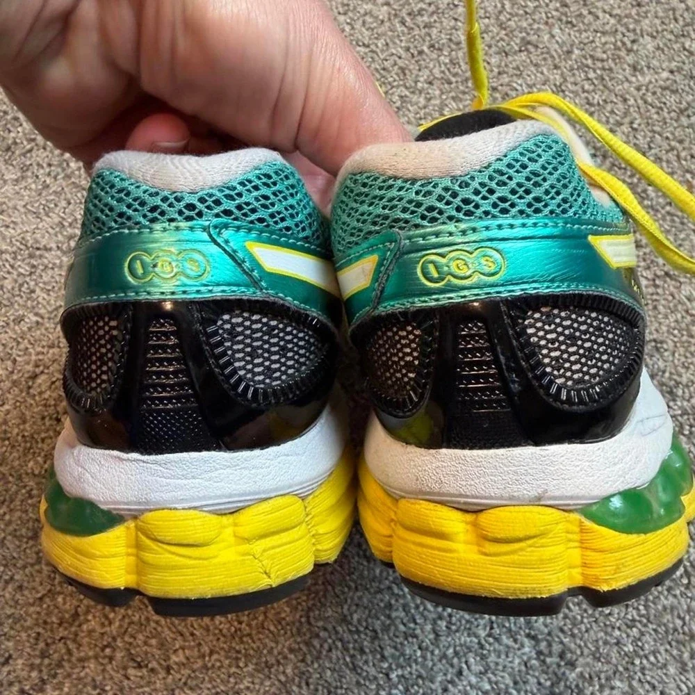 ASICS GEL Nimbus 15 Running Shoes Sneakers Womens 8 Green Yellow White